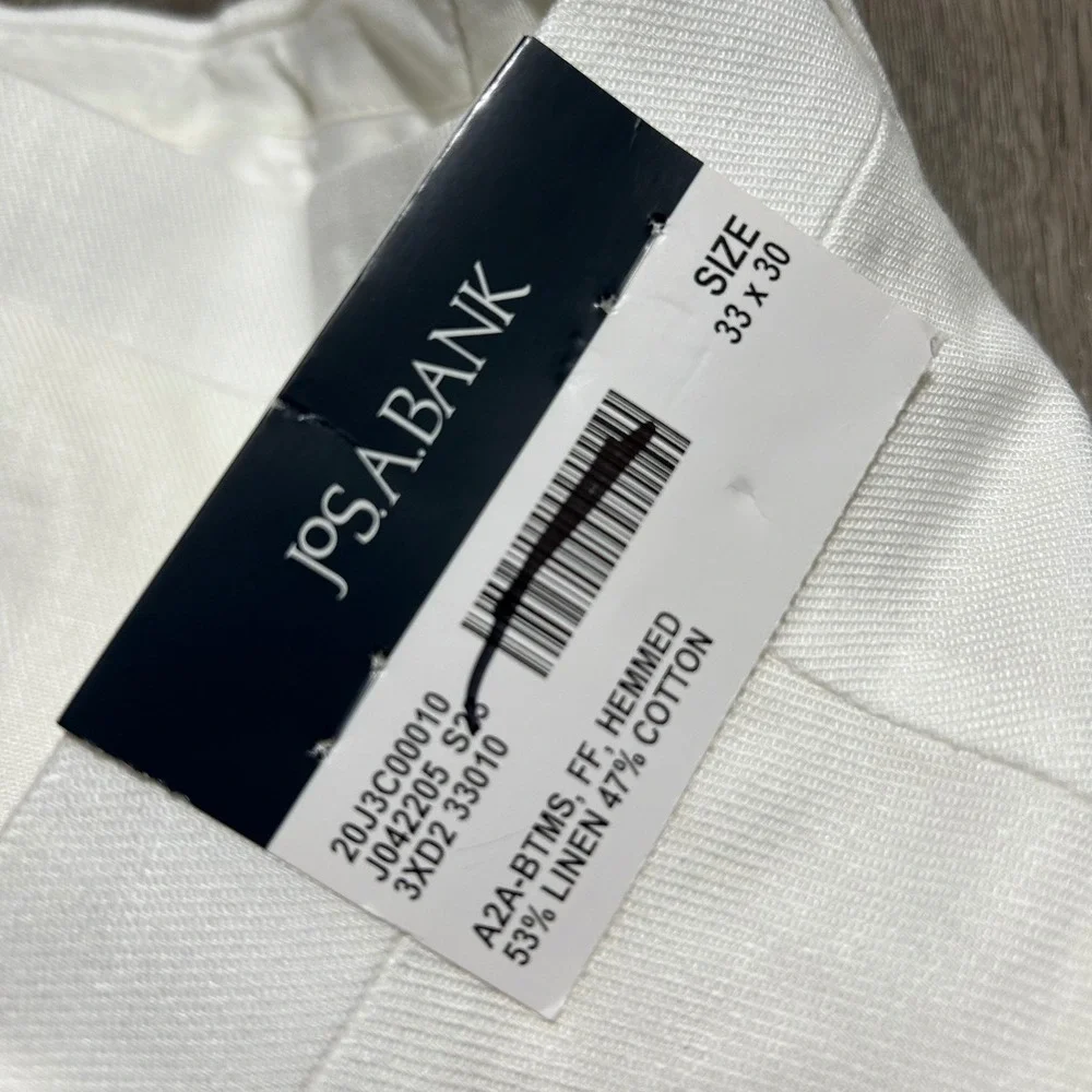 Jos. A. Bank Dress Pants 33x30 White Slim Fit Linen Cotton Flat Front New NWT